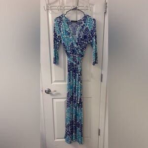 Elegant Blue, Green and White Wrap Dress